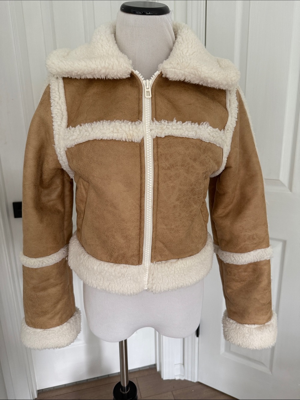 H&M Shearling-Trim Faux Suede Jacket